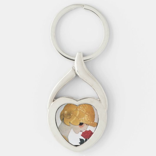 DAME MET RODE ROOS Beauty Mode Hart Sleutelhanger (Voorkant)