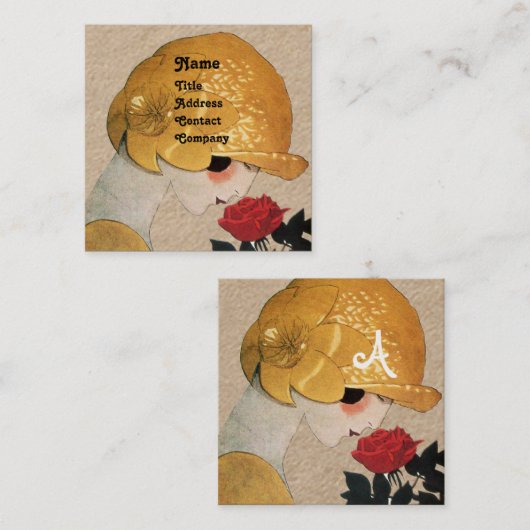 DAME MET RODE ROOS BEAUTY MODE KOSTUUM Kraft Vierkante Visitekaartje (Voorkant / Achterkant)