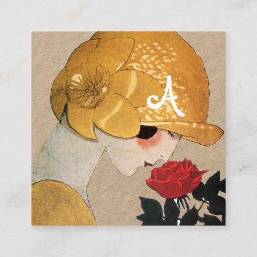 DAME MET RODE ROOS BEAUTY MODE KOSTUUM Kraft Vierkante Visitekaartje (Achterkant)