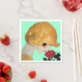 DAME MET RODE ROOS, Blauwgroen turkoois Servetten (Insitu)