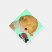 DAME MET RODE ROOS, Blauwgroen turkoois Servetten (Hoek)