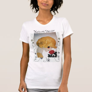 DAME MET RODE ROOS, GEOMETRISCHE KRULLEN NATURELLI T-SHIRT