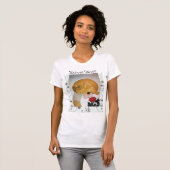 DAME MET RODE ROOS, GEOMETRISCHE KRULLEN NATURELLI T-SHIRT (Voorkant volledig)
