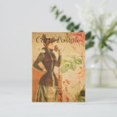  dame met rode rozen Floral Frans Briefkaart (Staand voorkant)