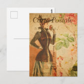  dame met rode rozen Floral Frans Briefkaart (Voorkant / Achterkant)