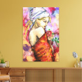 Dame met Roos - Abstracte Vrouw Originele Schilder Canvas Afdruk (Insitu (Woonkamer))