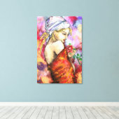 Dame met Roos - Abstracte Vrouw Originele Schilder Canvas Afdruk (Insitu (Houten vloer))