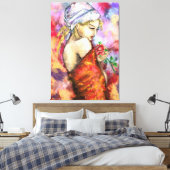 Dame met Roos - Abstracte vrouwelijke originele sc Canvas Afdruk (Insitu (Slaapkamer))