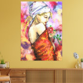 Dame met Roos - Abstracte vrouwelijke originele sc Canvas Afdruk (Insitu (Woonkamer))
