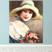  dame met Roos Canvas Afdruk (Insitu (Houten vloer))
