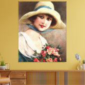  dame met Roos Canvas Afdruk (Insitu (Woonkamer))