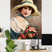 dame met Roos Poster (Thuiskantoor)