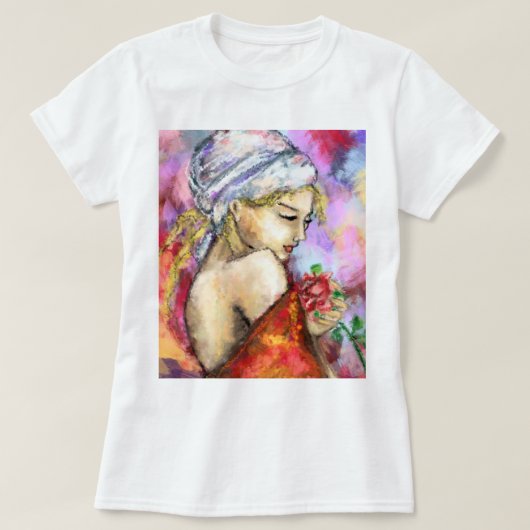Dame met Roos T-Shirt Schilderen (Design voorkant)