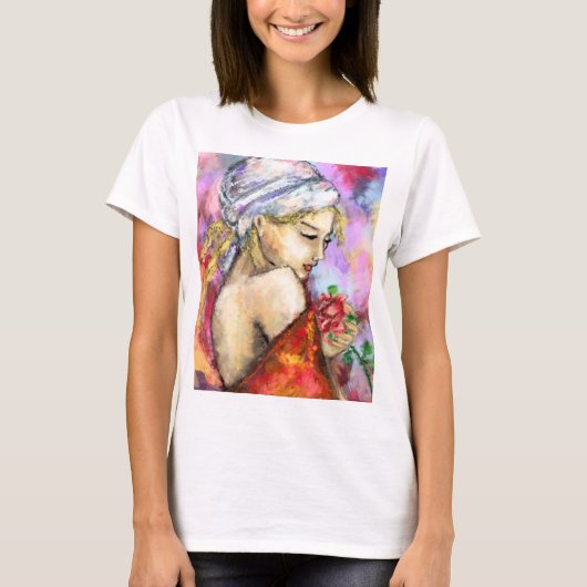 Dame met Roos T-Shirt Schilderen (Voorkant)