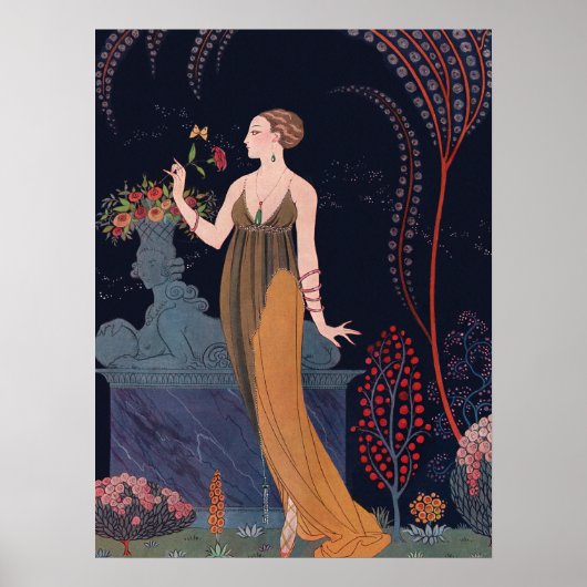 Dame met roos van George Barbier 1914 Poster (Voorkant)