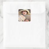  dame met Roos Vierkante Sticker (Tas)