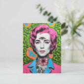 Dame met roze haar en een derde oog briefkaart (Staand voorkant)