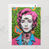 Dame met roze haar en een derde oog briefkaart (Voorkant / Achterkant)