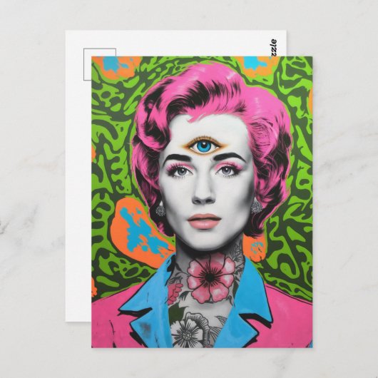 Dame met roze haar en een derde oog briefkaart (Voorkant / Achterkant)