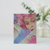Dame met roze haar Retro Dames Mixed Media Collage Briefkaart (Staand voorkant)
