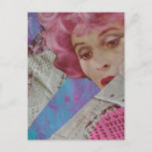 Dame met roze haar Retro Dames Mixed Media Collage Briefkaart (Voorkant)