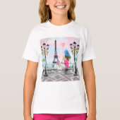 dame met roze hartballon - Ik hou van Parijs T-shirt (Voorkant)