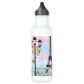 dame met roze hartballon - Ik hou van Parijs Waterfles (Links)