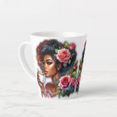 Dame met roze rozen Drink Latte Mok (Linkerhoek)