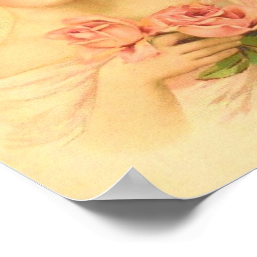  dame met roze rozen herstelde kunst poster (Hoek)