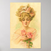  dame met roze rozen herstelde kunst poster (Voorkant)