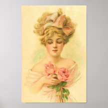 dame met roze rozen herstelde kunst