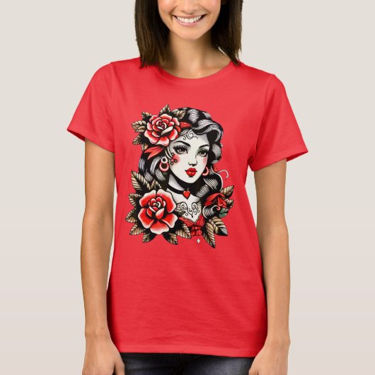 Dame met rozen T-shirt (Voorkant)