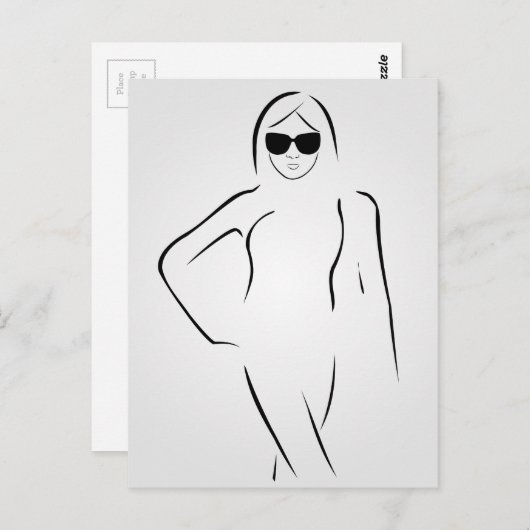 Dame met schoppen en zwempak briefkaart (Voorkant / Achterkant)