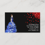 Dame met Sparkly Blue Ballgown Red Heart Confetti Visitekaartje (Achterkant)