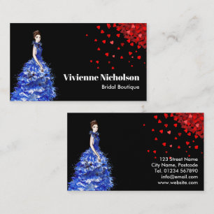 Dame met Sparkly Blue Ballgown Red Heart Confetti Visitekaartje