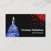 Dame met Sparkly Blue Ballgown Red Heart Confetti Visitekaartje (Voorkant)