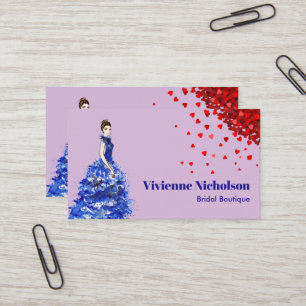 Dame met Sparkly Blue Ballgown Red Heart Confetti Visitekaartje