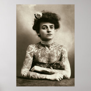 Dame met tattoos Vintage foto poster