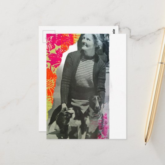 Dame Met Twee Honden Collage Briefkaart (Voorkant / Achterkant in situ)