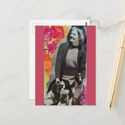Dame Met Twee Honden Collage Briefkaart (Voorkant / Achterkant in situ)