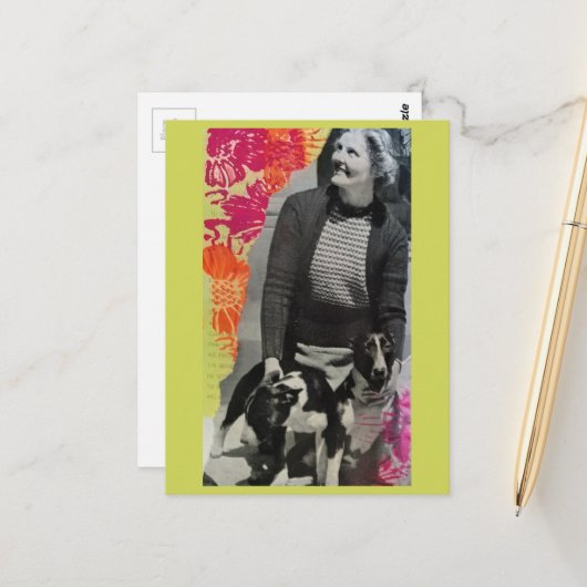 Dame Met Twee Honden Collage Briefkaart (Voorkant / Achterkant in situ)