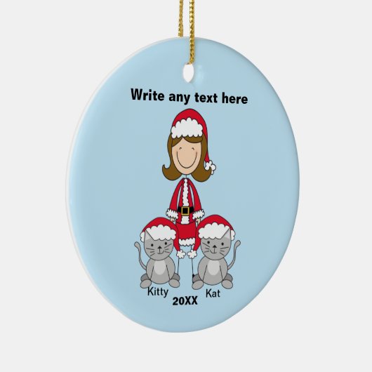 Dame met twee kerstkerstversiering keramisch ornament (Rechts)