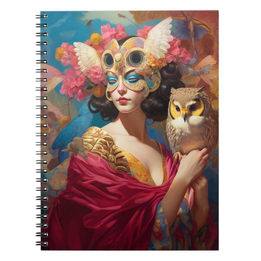 Dame met Uil Fantasy Art Notitieboek (Voorkant)