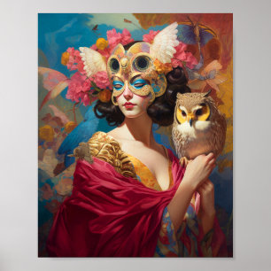 Dame met Uil Fantasy Art Poster