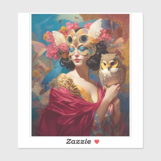 Dame met Uil Fantasy Art Sticker (Vel)