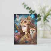 Dame met Uil Surreal Fantasy Kunst Briefkaart (Staand voorkant)