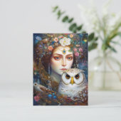 Dame met Uil Surreal Fantasy Kunst Briefkaart (Staand voorkant)