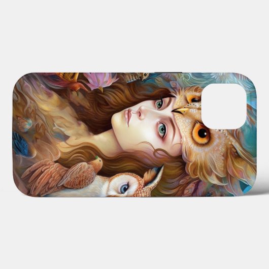 Dame met Uil Surreal Fantasy Kunst Case-Mate iPhone Case (Achterkant (horizontaal))