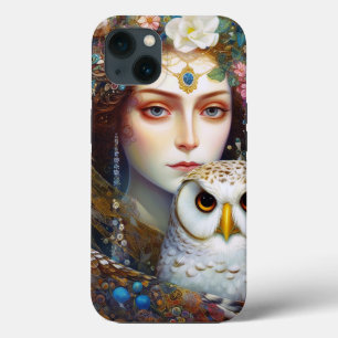 Dame met Uil Surreal Fantasy Kunst Case-Mate iPhone Case