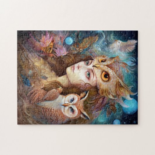 Dame met Uil Surreal Fantasy Kunst Legpuzzel (Horizontaal)